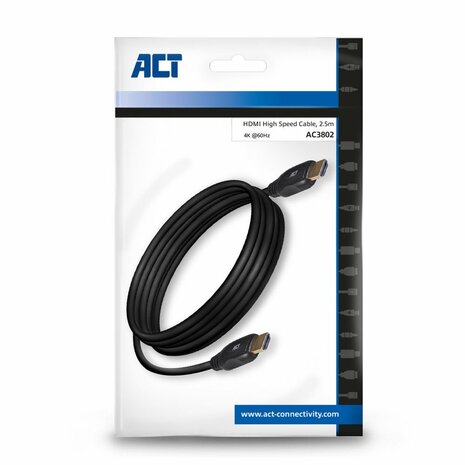 ACT AC3802 HDMI Kabel | 2,5 m | HDMI Type A naar Type A | Zwart