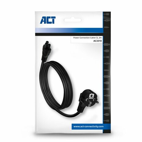 ACT AC3310 | Elektriciteitssnoer | 2 Meter | CEE7/7 naar C5 Stekker (3-Pin) | Zwart