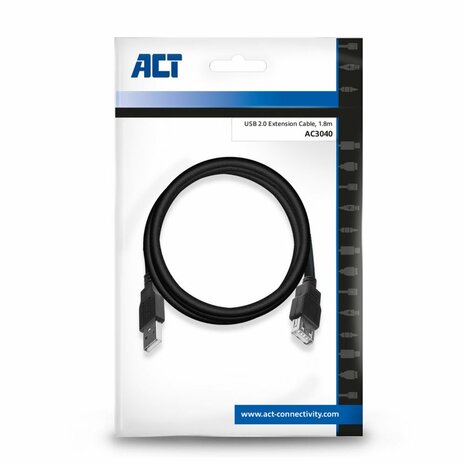 ACT AC3040 | USB 2.0 Kabel | USB-A naar USB-A | 1.8m | Zwart