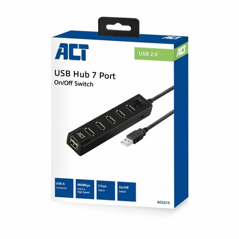 ACT AC6215 | USB 2.0 Interface Hub | 480 Mbps | Zwart