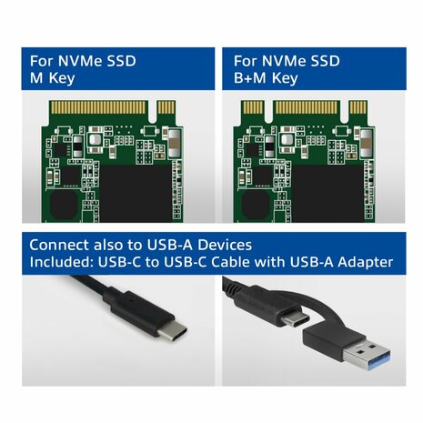 ACT AC1615 | USB-C M.2 NVMe/PCIe SSD Behuizing | Tool-Free | Aluminium | USB 3.2 Gen2 (10 Gbps)