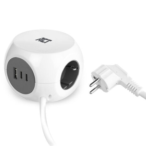 ACT AC2420 | Stekkerdoos Kubus | 3 Stopcontacten | USB-A & USB-C | 30W | 1,5 m | Wit