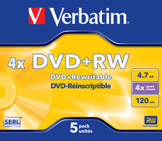 Verbatim DVD+RW 4.7 GB 5 stuks Jewel 4x