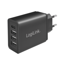 Lader 230V 1xUSB-C 15W+3xUSB-A 12W LogiLink Zwart