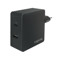 Lader 230V 1xUSB-C 65W+1xUSB-A 10,5W LogiLink Zwart