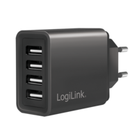 Lader 230V 4xUSB-A 24W LogiLink Zwart