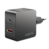 Lader 230V 1xUSB-C 45W+1xUSB-A 20W LogiLink Zwart